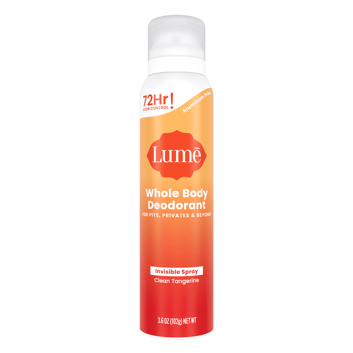 Orange can of spray deodorant in the scent Clean Tangerine