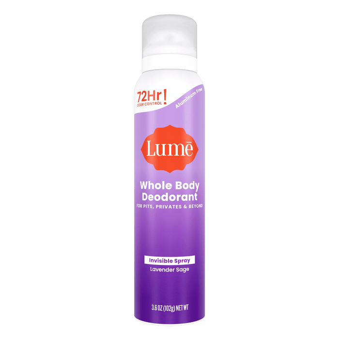 Purple can of spray deodorant in the scent Lavender Sage