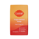 Orange and red Lume clean tangerine soap bar against a white background