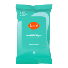 Aqua-green pack of 15 count Lume cool cucumber deodorant wipes against a white background