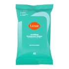 Aqua-green pack of 45 count Lume cool cucumber deodorant wipes against a white background