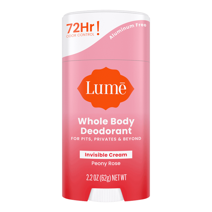 Pink and white Lume peony rose scented cream deodorant stick