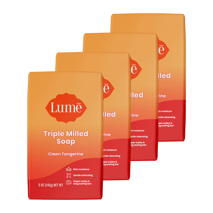 Four overlapping bars of soap in the scent Clean Tangerine