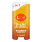 Bright orange and white Lume toasted coconut scented cream deodorant stick
