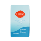Light blue and blue Lume unscented soap bar against a white background